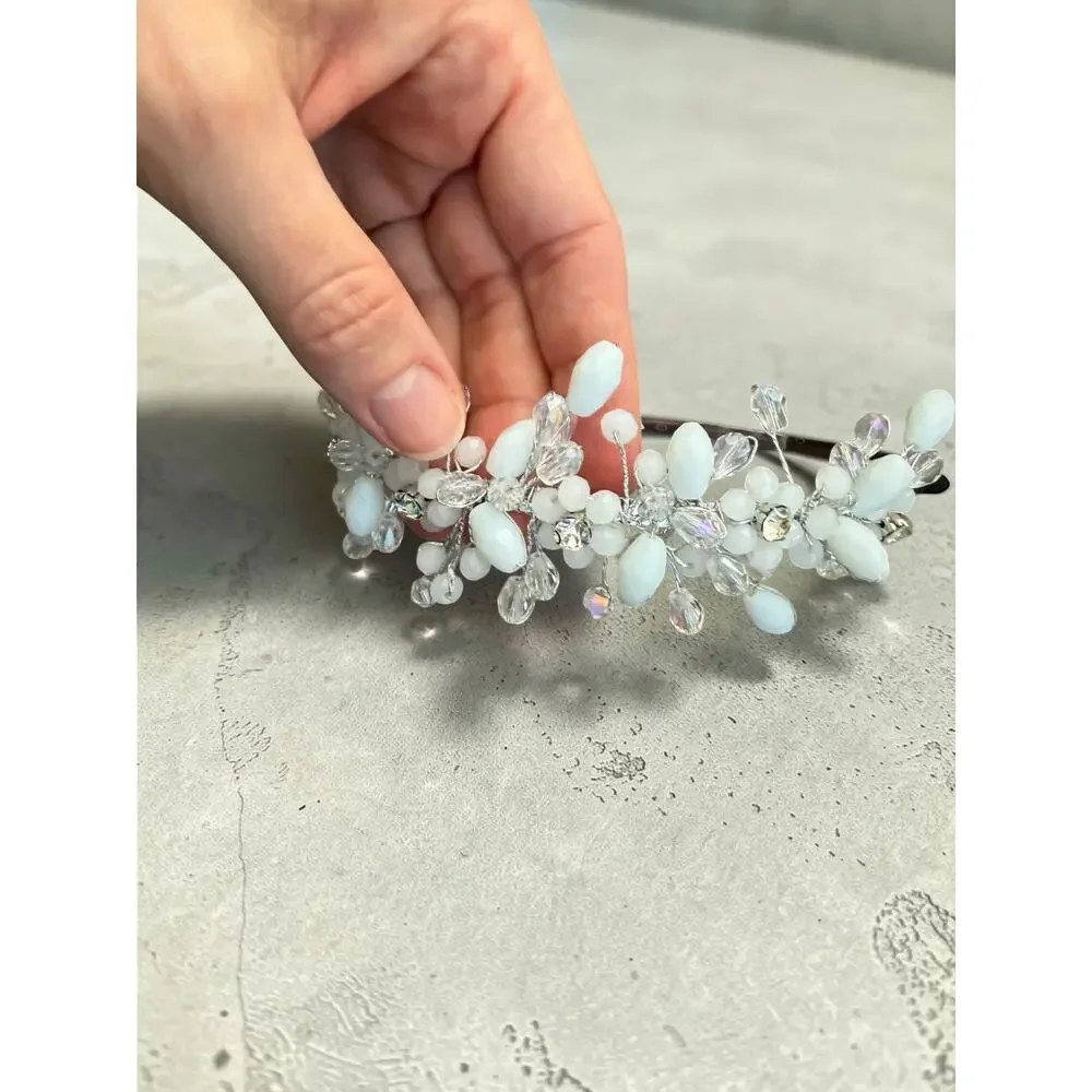 Floral Beaded Bridal Headband Wedding Flower Girl Hair Accessory